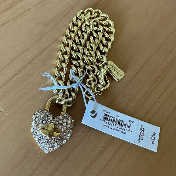 Coach Heart Turnlock Pavé Chain Link Bracelet (Gold/Pink Multi) - NWT - Picture 6 of 9
